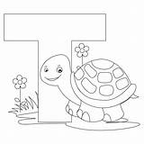 Coloring Letter Alphabet Animal Turtle sketch template