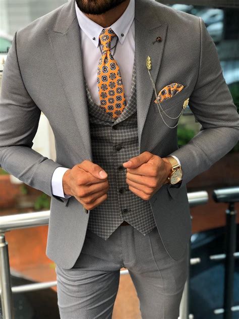 austin gray patterned slim fit suit designer suits  men mens