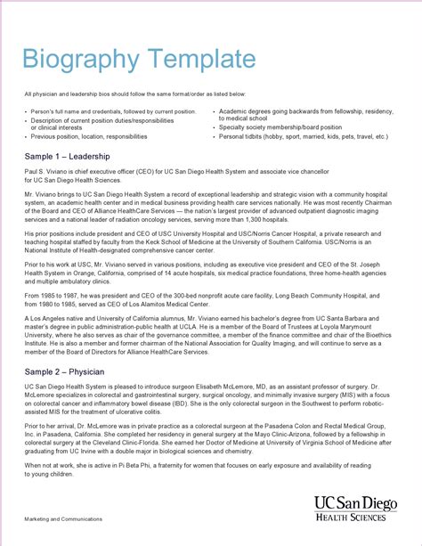 professional biography examples templates