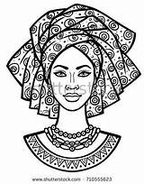 Coloring Turban Portrait African Drawing Woman Vector Animation Dashiki Africana Africanas Drawings Pages Linear Dibujos Paintings Shutterstock Young áfrica Arte sketch template