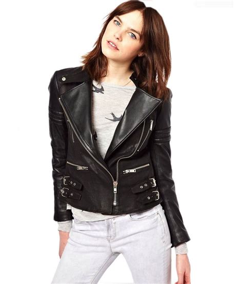 buy leatherzone genuine leather black colour women biker jacket