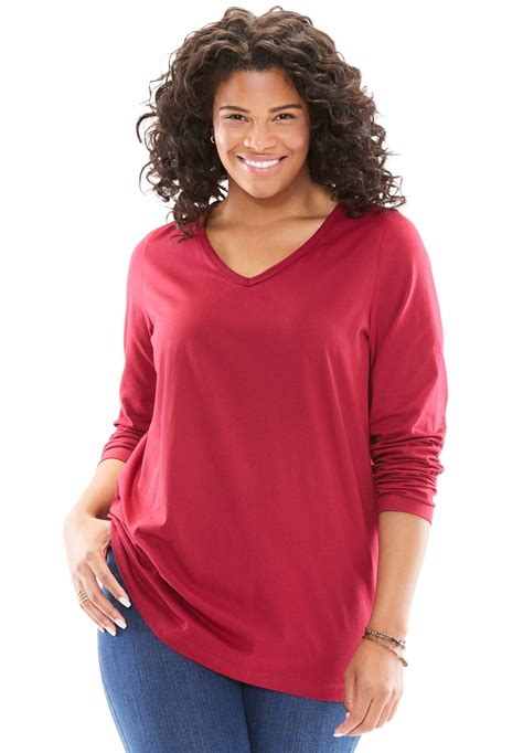 Woman Within Woman Within Plus Size Perfect V Neck Long Sleeve Tee T