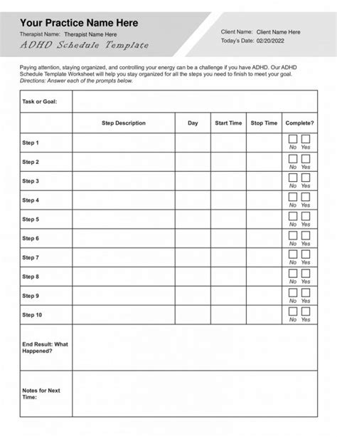 printable adhd schedule template printable templates