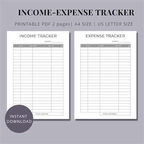 income expense tracker printable monthly budget tracker etsy