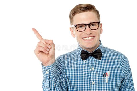 Smiling Nerd Pointing Away Stock Image Image Of Spectacles 33859847