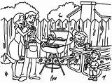 Coloring Pages July 4th Backyard Bbq Family Picnic Kids Printable Sheets Barbeque Happy sketch template