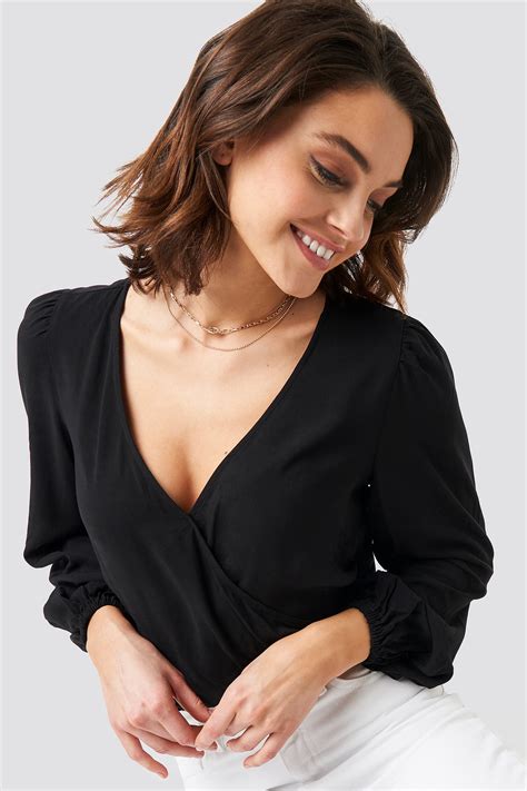 balloon sleeve short blouse black na kdcom