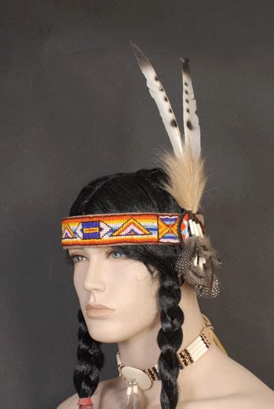 native american indian beaded feather headband costume