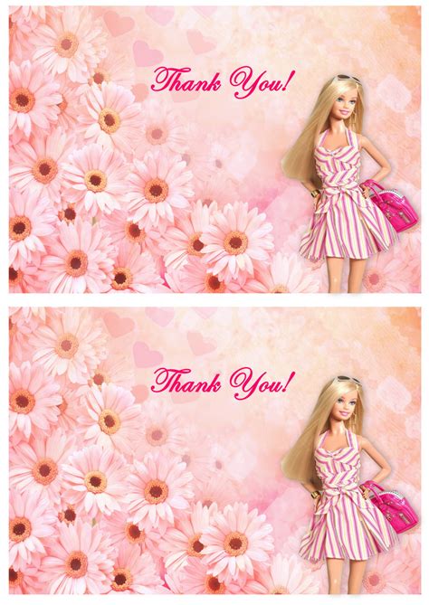 barbie thank you cards birthday printable