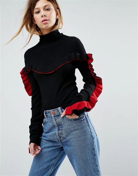 asos sweater  contrast frill cheap holiday sweaters popsugar fashion photo