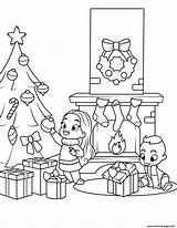 Christmas Coloring Fireplace Pages Tree Kids Near Printable Color Drawing Print Getcolorings sketch template