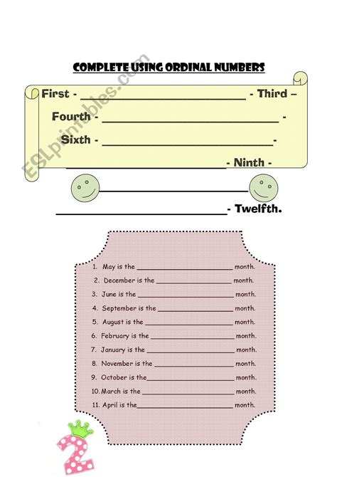 ordinal numbers worksheets 62b