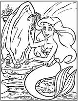 Coloring Ariel Pages Mermaid Printable Library Clipart Mirror Looking sketch template