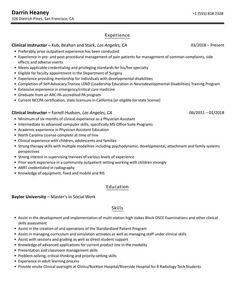 clinical instructor resume littleaustraia