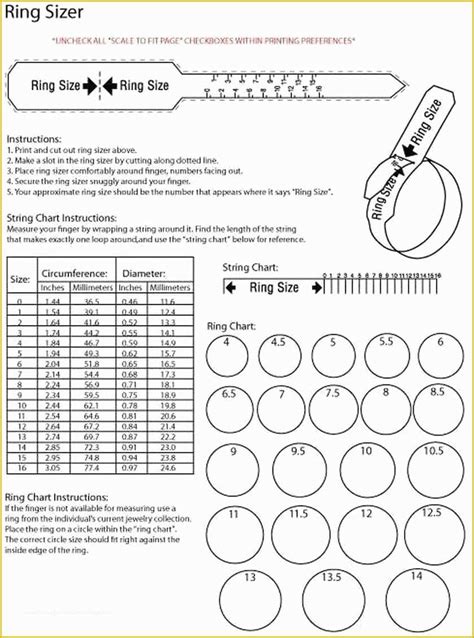 size chart template  ring size template choice image
