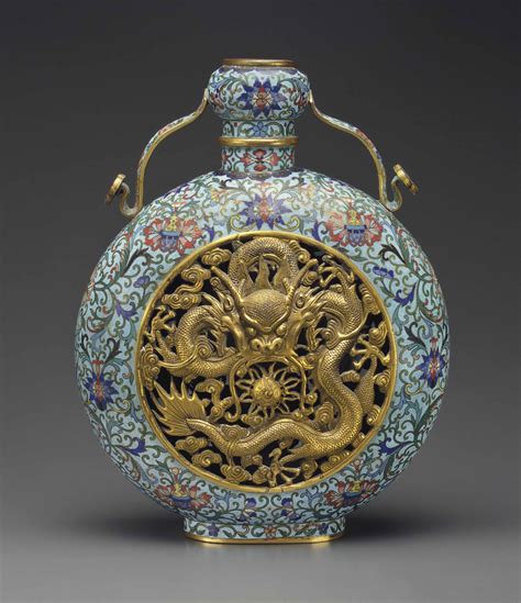 cloisonne enamel  reticulated gilt metal moonflask late qing