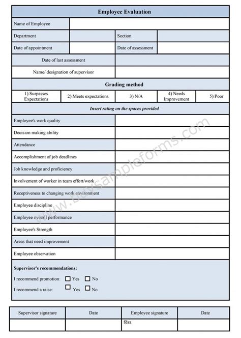 employee evaluation template word sample