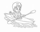 Cartoon Kayaking Canoeing River Boy Rafting Extreme Coloring Sport Clipart Vector Illustration Colouring sketch template