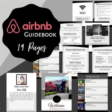 airbnb guest guidebook template canva modern black grey gray neutral airbnb host