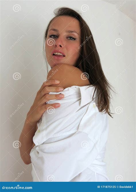 Portrait Beautiful Woman In White Shirt Stock Image Image Of Fashion