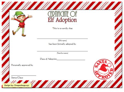 template  elf adoption certificate  printable printable templates