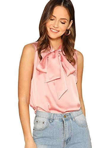 shein women s solid bow tie neck sleeveless casual work blouse shirts