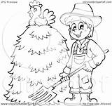 Farmer Hay Happy Outlined Pile Illustration Clipart Pitchfork Holding Royalty Chicken Visekart Vector sketch template