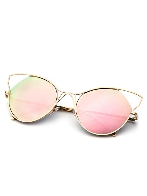 gold frame pink cat eye sunglasses shein sheinside