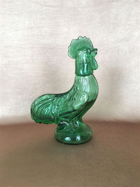 Green Glass Rooster Lidded Decanter American Rooster