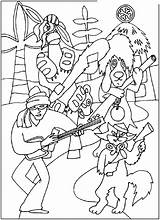 Coloring Musicians Bremen Town Popular Coloringhome sketch template