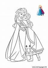 Elsa Frozen Anna Coloring Sisters Pages Hug Printable Book Color sketch template