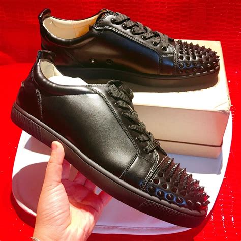 casual designer sneakers  shipping fashion men black leather studded spikes lace  flats