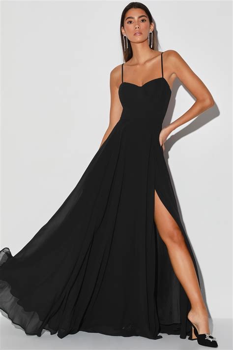 sexy black maxi dress bustier maxi dress side slit maxi dress lulus