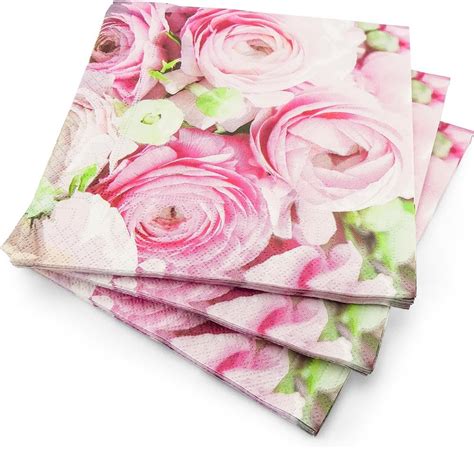 luxury  ply pink green rose petal leaf pattern paper napkins cm  cm ideal