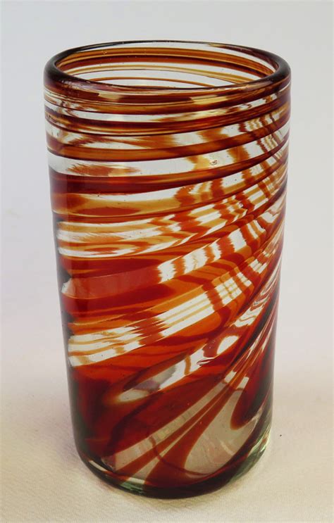 Drinking Glass Red Swirl 16oz Set Of Six Hand Made In