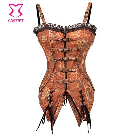 brown vintage sexy corset steel bone steampunk corsets bustiers