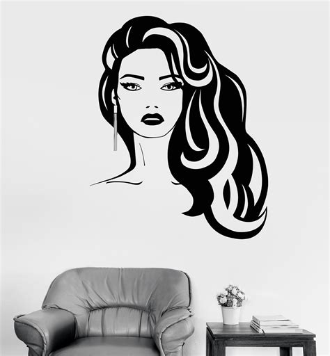 vinyl wall decal beauty hairdressing salon fashion girl hair stylist
