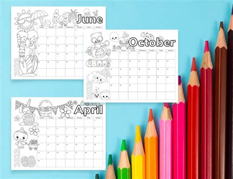 coloring calendar  kids printable monthly childrens calendar