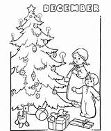December Coloring Pages Printable Kids Gifts Tree Sheets Colouring Christmas Color Popular sketch template