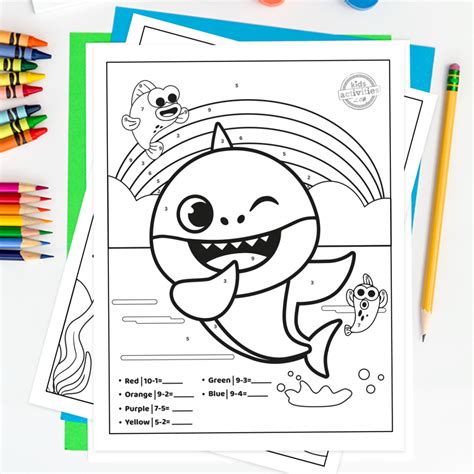 learn   subtract  baby shark color  number worksheets kids