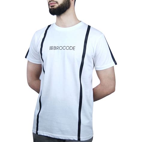 white tee  black strips brocode clothing