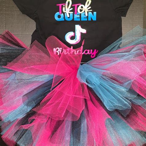 Tik Tok Inspired Birthday Tutu Set In Hot Pink Turquoise And Black