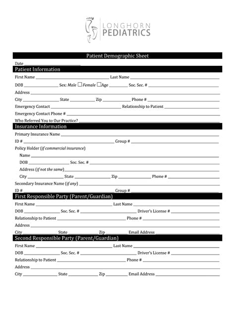 Longhorn Pediatrics Patient Demographic Sheet Fill And Sign Printable