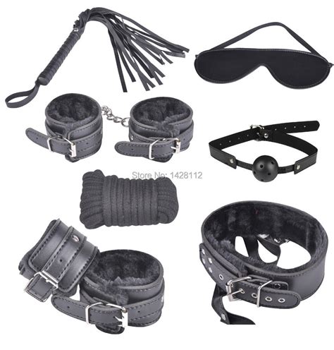 loverkiss 7pcs set adult games black faux leather bondage kit