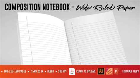 kdp interior composition notebook wide ruled paper
