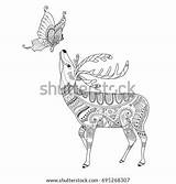 Vector Book Deer Coloring Zentangle Butterfly Adult Shutterstock Stock Preview sketch template