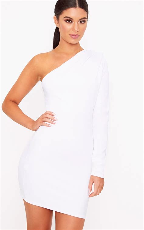 White One Shoulder Ruched Bodycon Dress Dresses Prettylittlething Usa