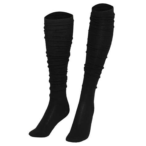 women black color contrast stretchy knee high stockings in stockings