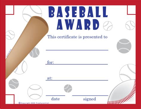 baseball certificates trophycentral