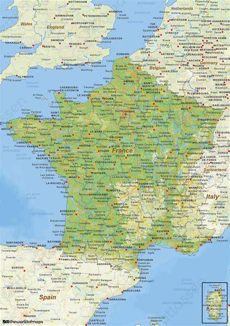 natuurkundige landkaart frankrijk  kaarten en atlassennl